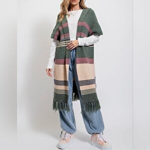 Easel Green and Cream Striped Cardigan